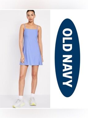 NWT Old Navy PowerSoft Cami Active Dress Light Blue Built in Shorts Small Tall